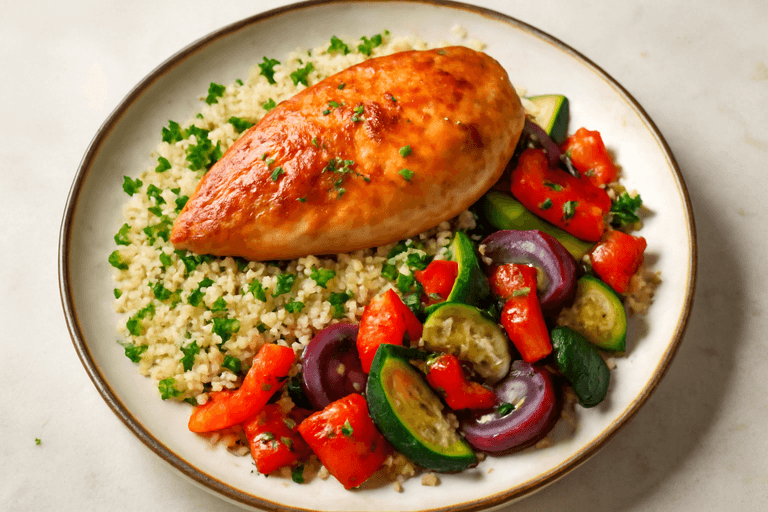 Kipfilet met geroosterde groenten en volkoren couscous