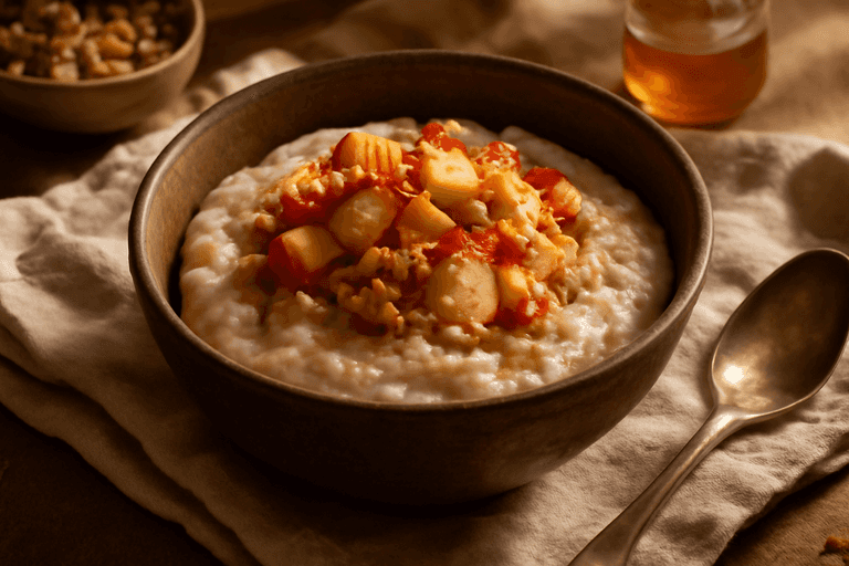 Овсяная каша с яблоком, орехами и корицей