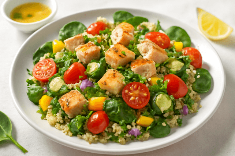Лёгкий куриный салат с киноа и овощами