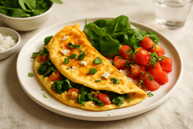 Omelette saludable de espinaca y tomate