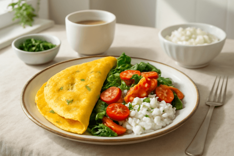 Легкий омлет с овощами и творогом