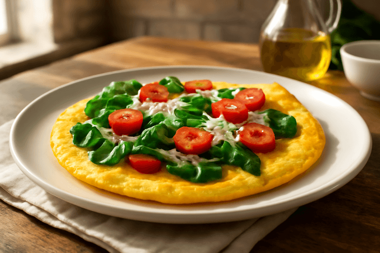 Proteinrik klassisk omelett med spinat og tomat