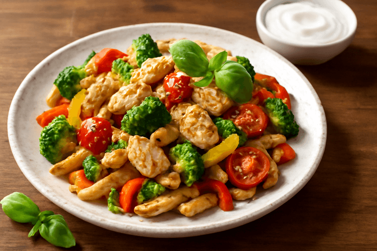 Proteinrik kycklingpasta med grönsaker