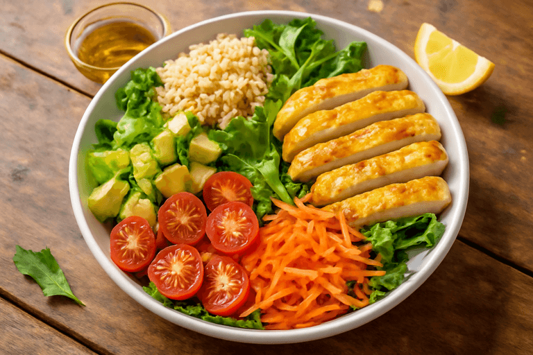 Salada de Frango Grelhado com Quinoa e Abacate