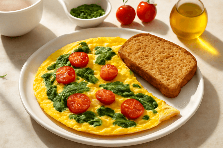 Omelette légère aux épinards et tomates