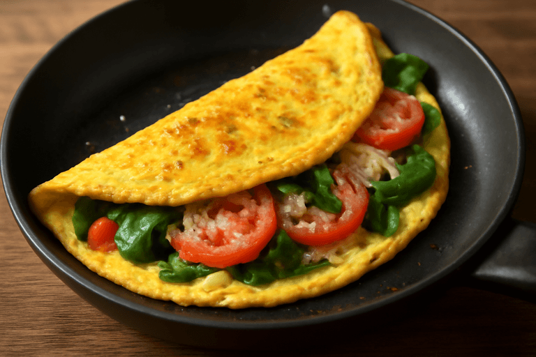 Proteinrik klassisk omelett med spenat & tomat