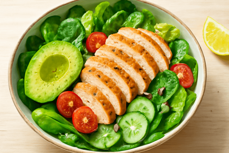 Lätt kycklingsallad med avokado och citron