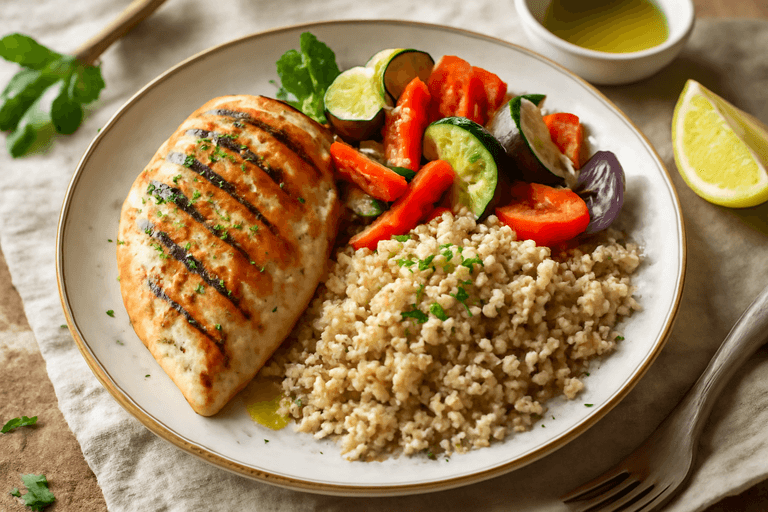 Gegrilde Kippenborst met Geroosterde Groenten en Quinoa
