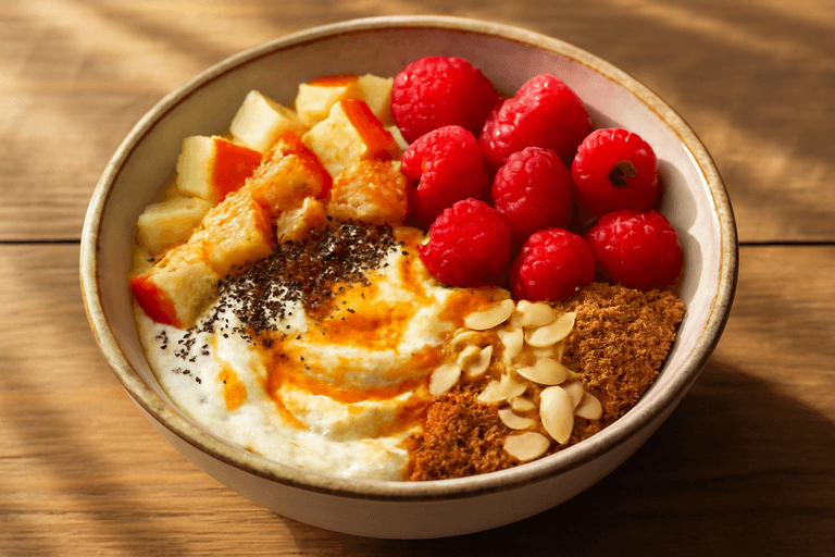 Bol énergisant de yaourt grec aux fruits rouges et graines de chia