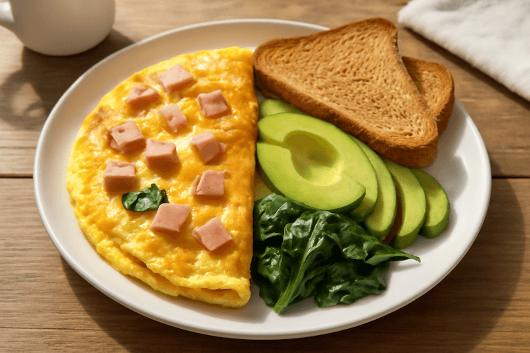 Proteinrik klassisk omelett med avokado & fullkornsbröd