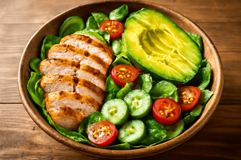 Fräsch kycklingsallad med avokado och citrusvinägrett