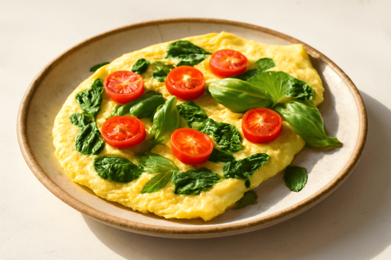 Omelette légère aux épinards et tomates fraîches
