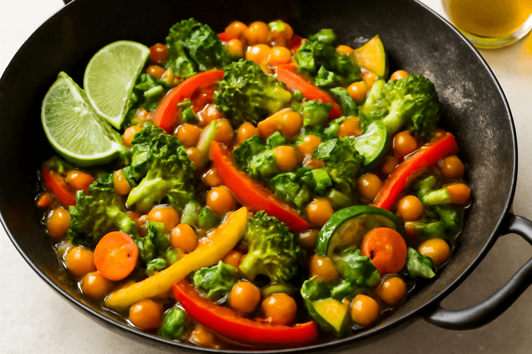 Leichter Thai-Kichererbsen-Gemüse-Wok