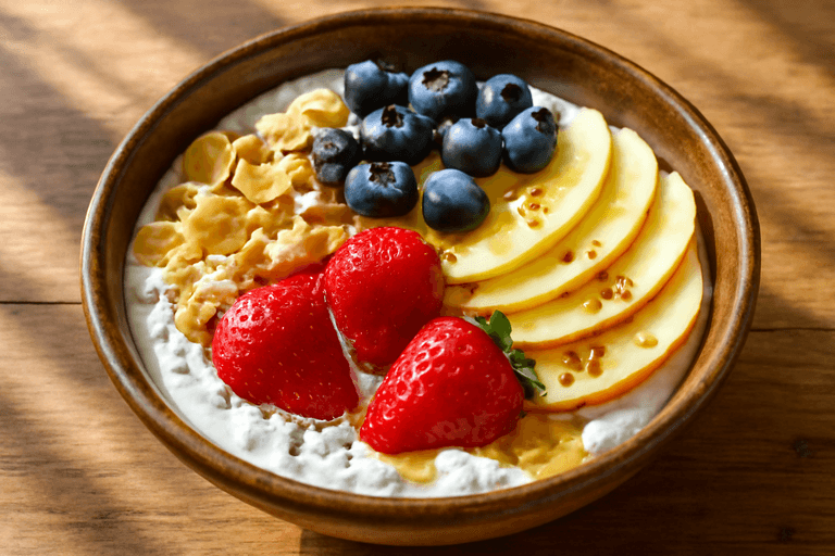 Power-Frühstücks-Bowl mit Quark, Beeren & Nüssen
