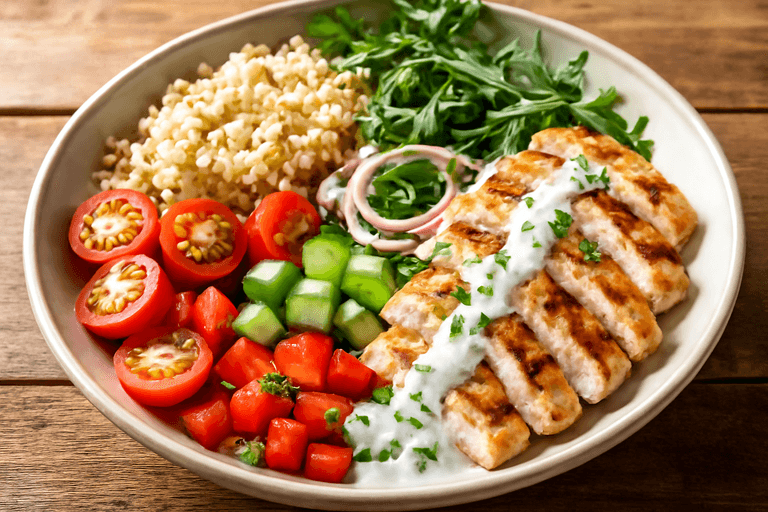 Leichter Hähnchen-Quinoa-Salat mit Joghurt-Dressing
