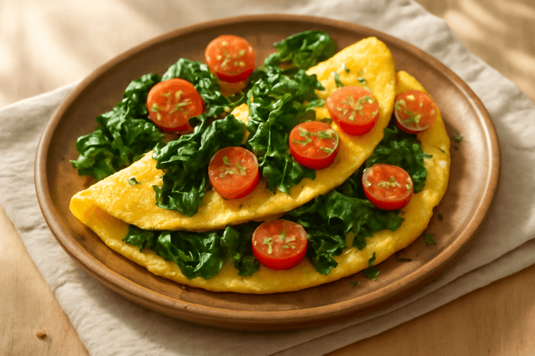 Omelette légère aux épinards et tomates