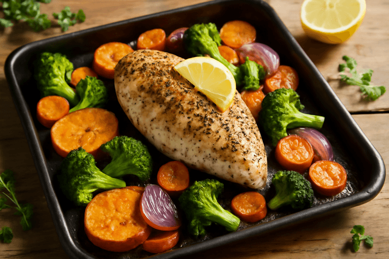 Poulet rôti aux herbes et légumes colorés