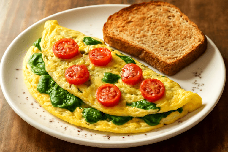 Omelette de Espinaca y Tomate con Pan Integral
