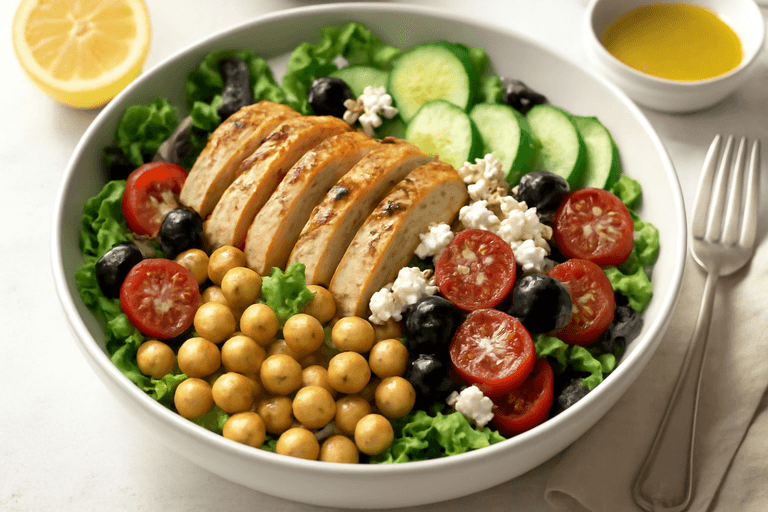 Ensalada mediterránea de pollo y garbanzos