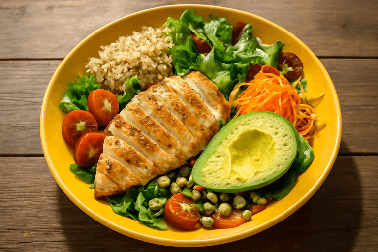 Salată clasică cu piept de pui la grătar și quinoa