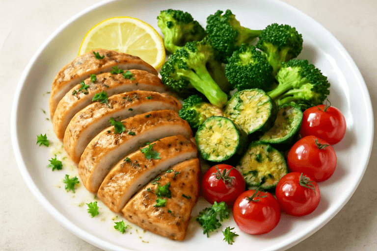 Leichter Hähnchen-Gemüse-Teller mit Kräutern