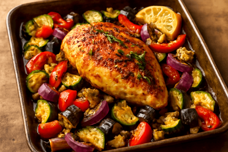 Pollo al Horno con Verduras Mediterráneas