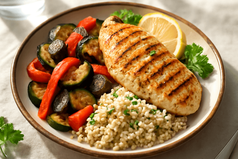 Κοτόπουλο Σχάρας με Ψητά Λαχανικά και Κινόα