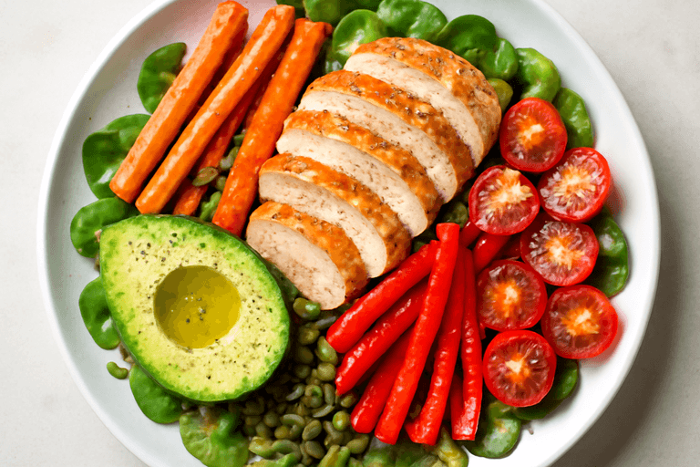 Kycklingsallad med Avokado och Rostade Grönsaker