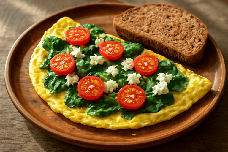 Proteinrik frokostomelett med spinat og tomat