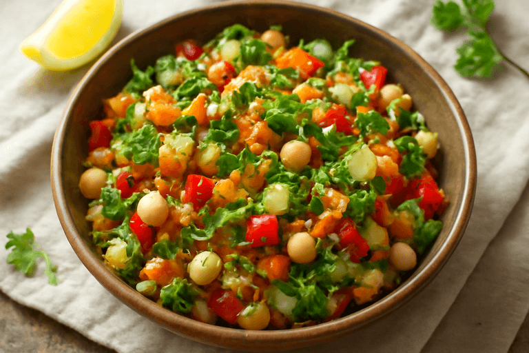 Salade de quinoa aux pois chiches et légumes croquants
