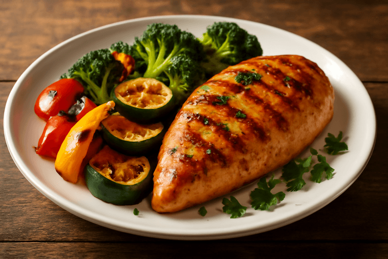 Лёгкое куриное филе с овощами на гриле