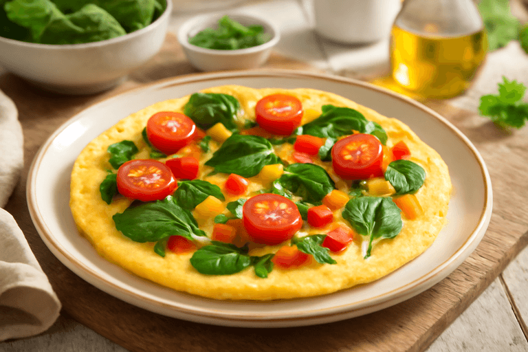 Лёгкий омлет с овощами и зеленью