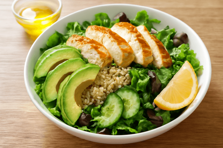 Легкий куриный салат с киноа и авокадо