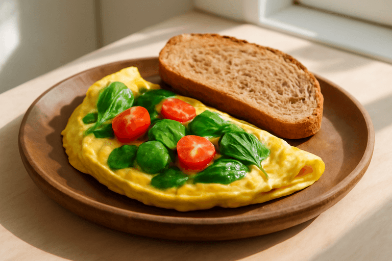 Omelette classica energizzante con spinaci e pomodorini