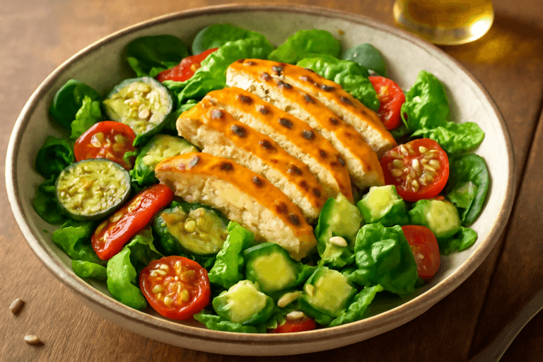 Ensalada Clásica de Pollo con Aguacate y Vegetales Asados