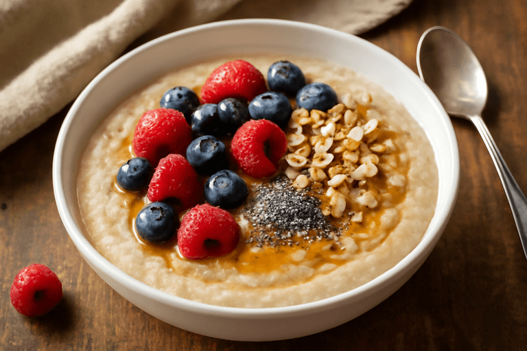 Veganes Protein-Porridge mit Beeren & Chiasamen