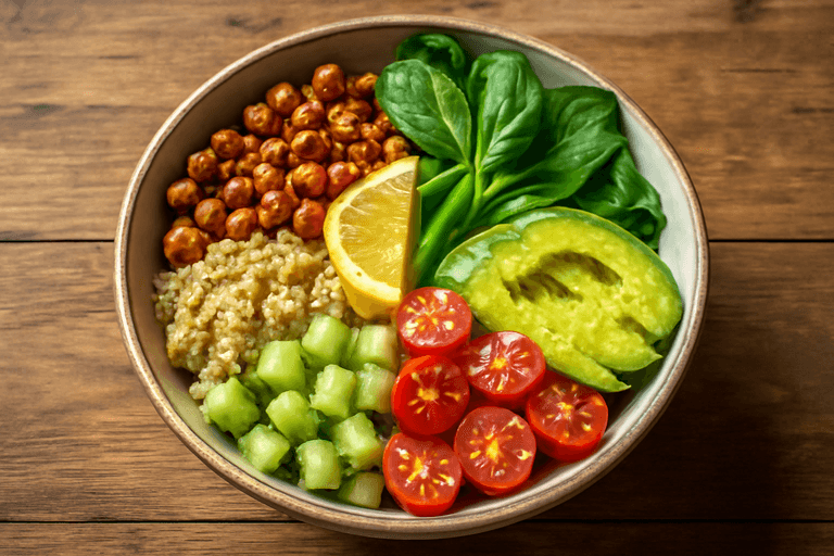 Geröstete Kichererbsen-Bowl mit Quinoa & Avocado
