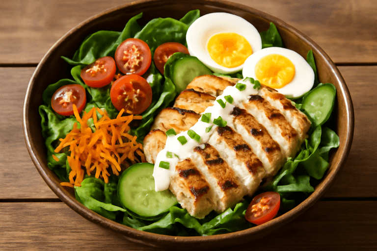 Salată clasică de pui la grătar cu legume proaspete