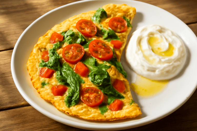 Omletă bogată în legume cu iaurt grecesc