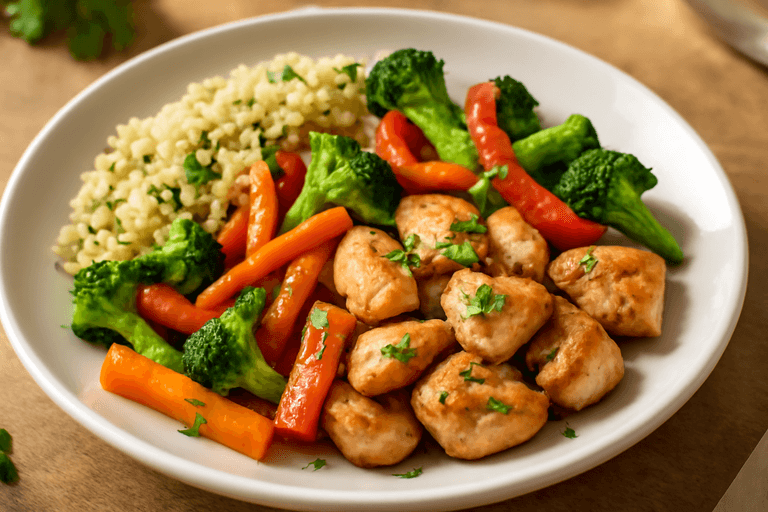Poulet sauté aux légumes croquants et quinoa