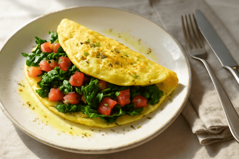 Omelette légère aux épinards et tomate