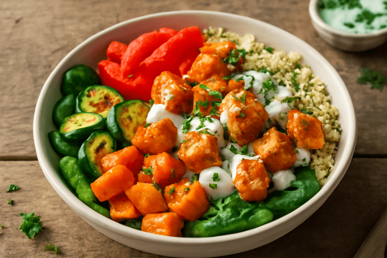 Kleurrijke Kip-Bowl met Gegrilde Groenten