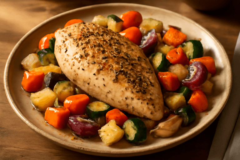Poulet Rôti aux Herbes et Légumes Racines