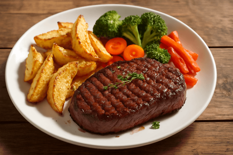 Proteinreiches Rindersteak mit Ofenkartoffeln und gemischtem Gemüse