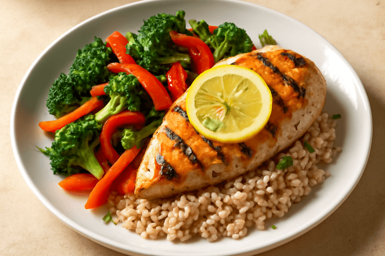 Pollo a la Plancha con Arroz Integral y Verduras Salteadas