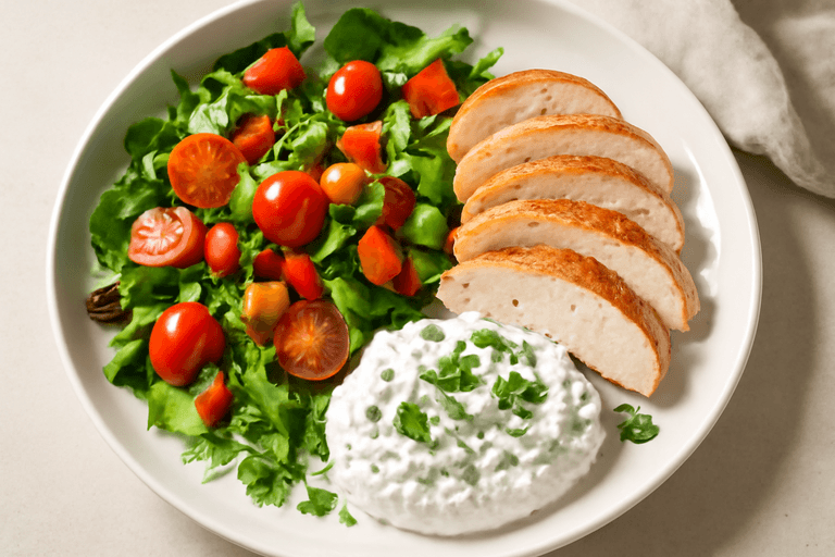 Leichter Hähnchen-Gemüse-Salat mit Kräuterquark