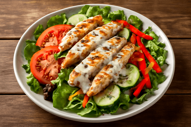 Salată clasică de pui la grătar cu dressing ușor de iaurt