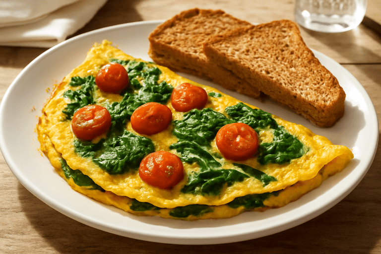 Omletă Clasică cu Spanac și Roșii