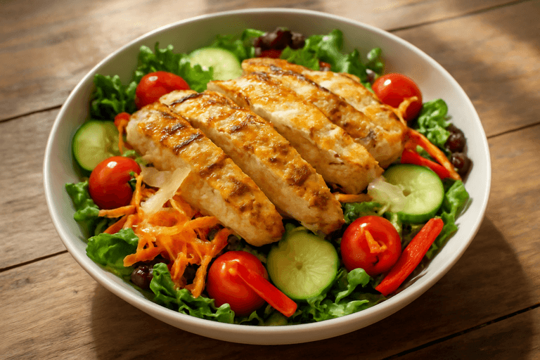 Salată de pui cu legume crocante și dressing ușor