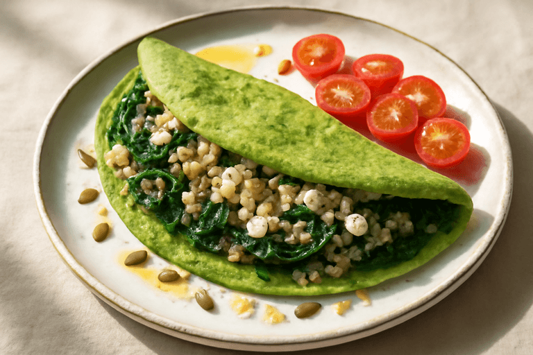 Omletă Verde cu Spanac, Brânză Feta și Quinoa